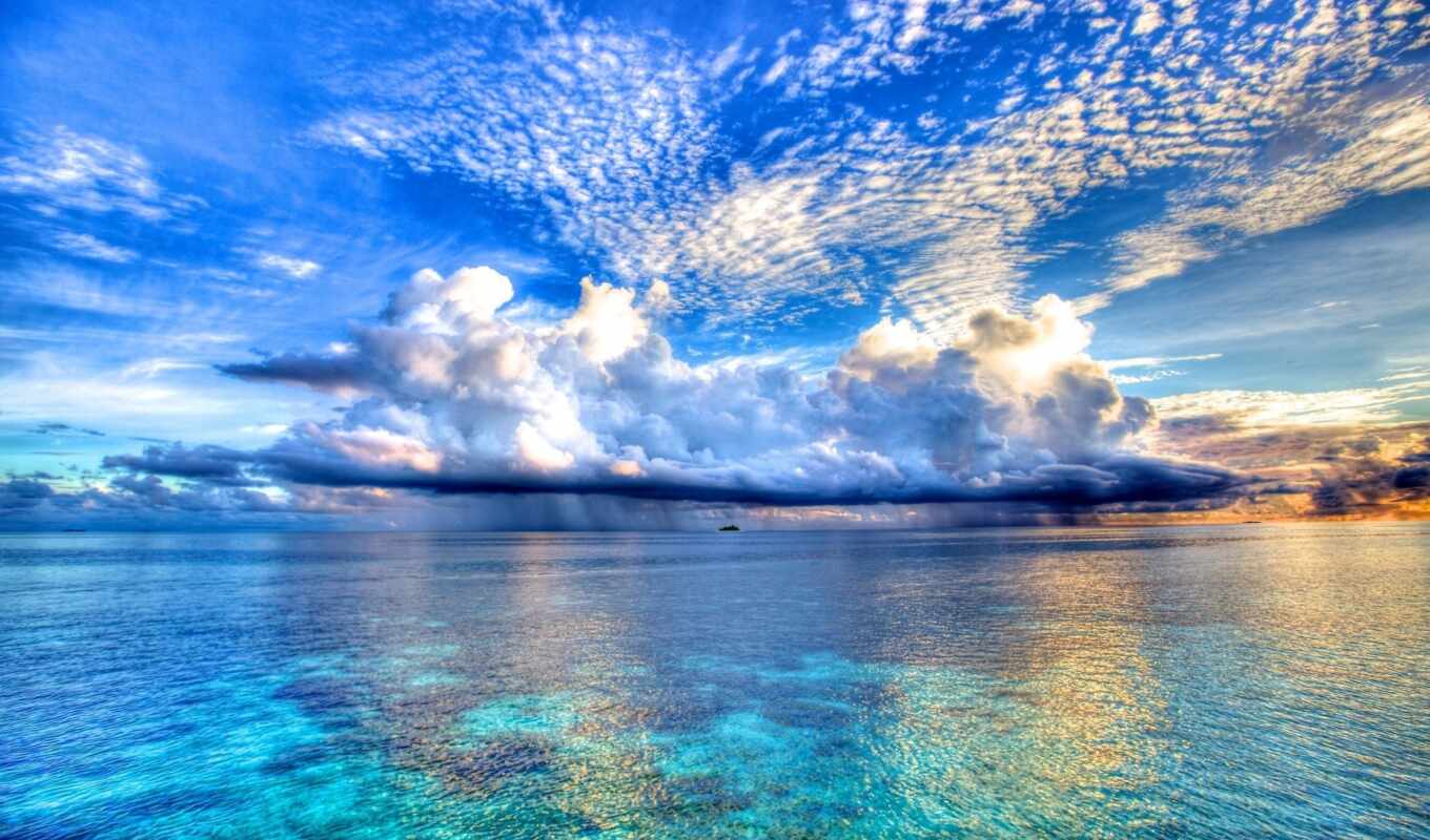 природа, небо, море, ocean, горизонт, корабли, океана, oblaka, distance
