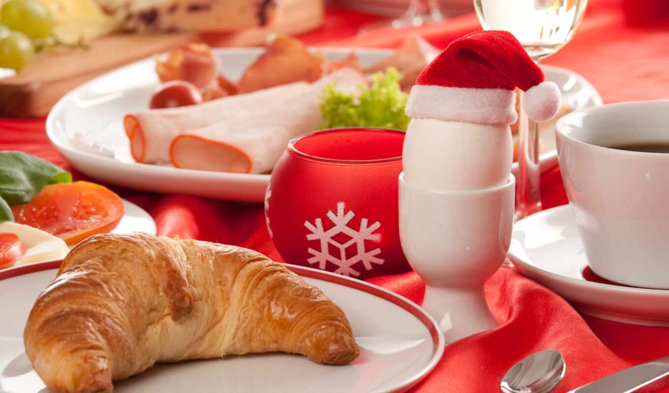 coffee, new, year, christmas, morning, holiday, happy, merry, croissants