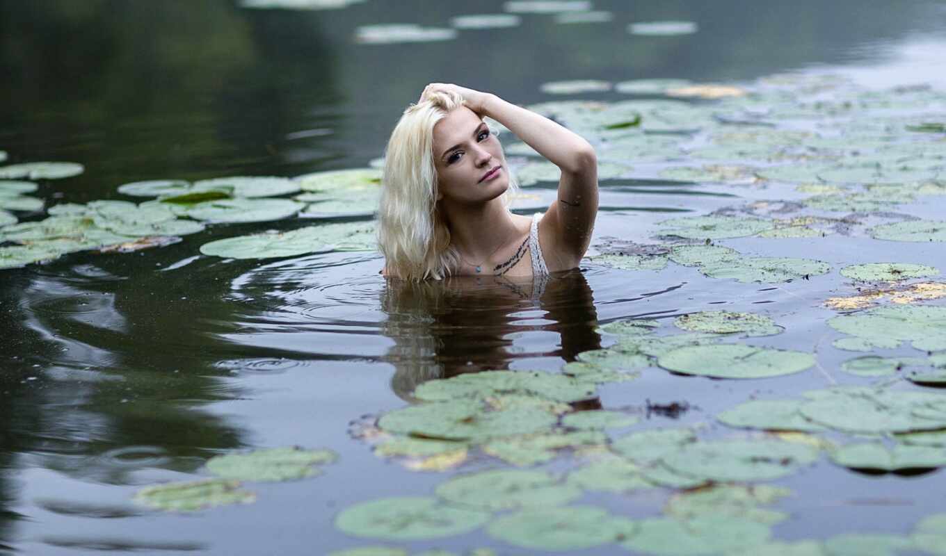 озеро, женщина, blonde, модель, wallpapermaniac, fotoblondinka