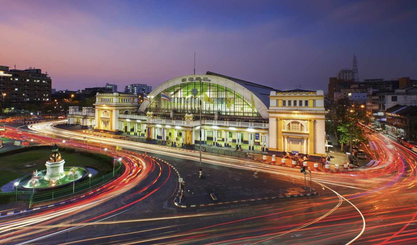 night, station, a train, bangkok, thailand, rare, lighthong