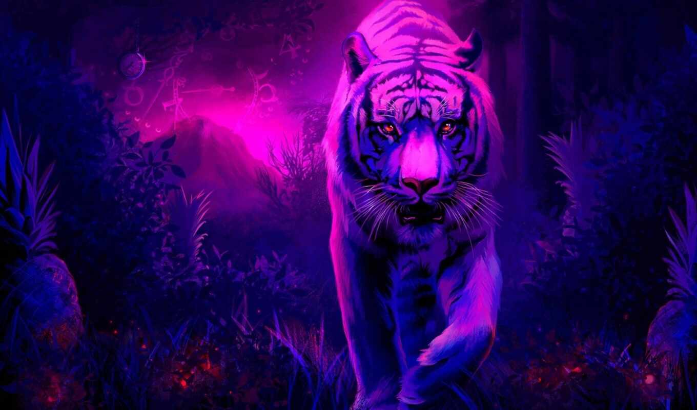 art, jungle, cat, predator, tiger, fantasy