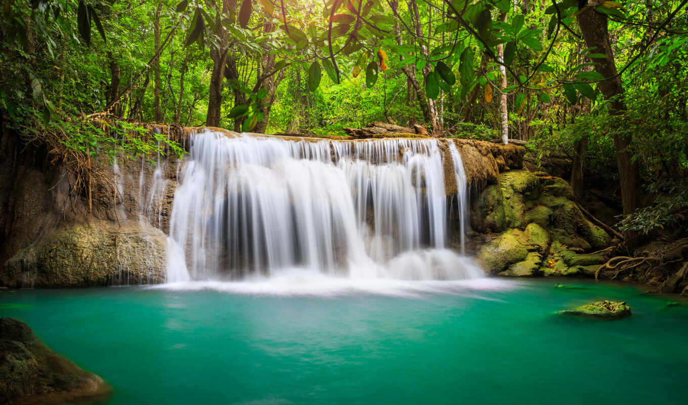 wallpaper, nature, hd, forest, thailand, river, waterfall