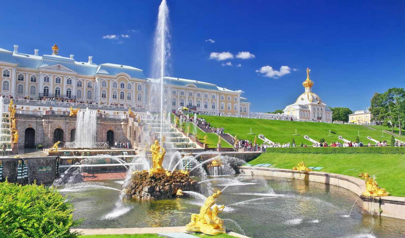 дворец, санкт, петербург, fountain, петергоф