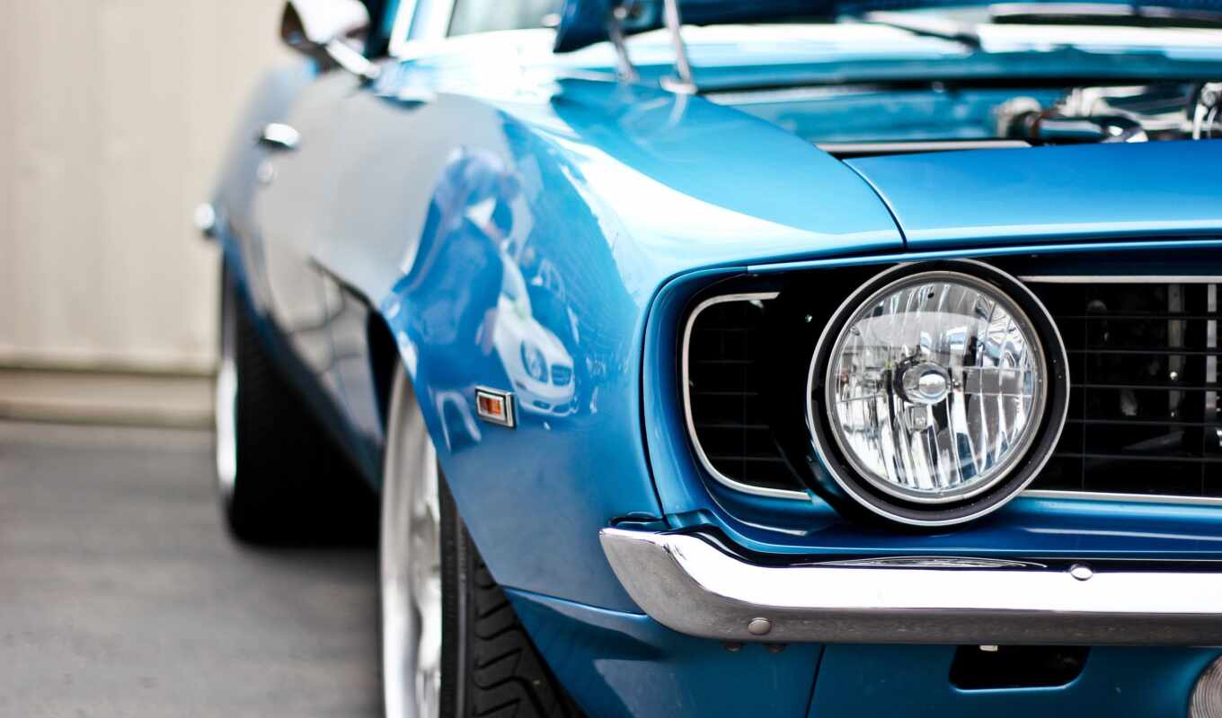 blue, car, chevrolet, camaro, muscle, кары, камаро, фара