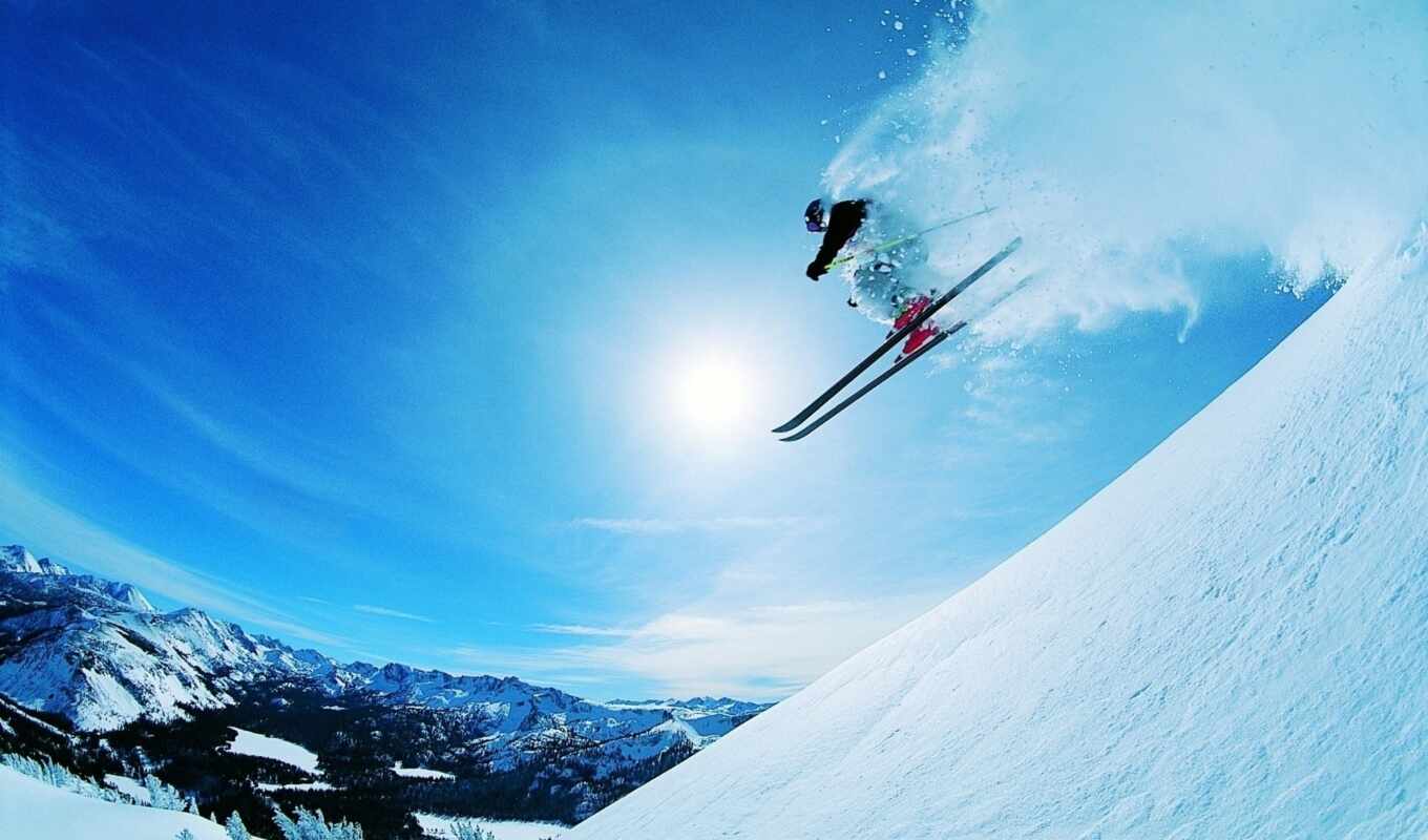 sun, снег, amazing, прыжок, лыжник, трамплина, лыжи, вольтижировка