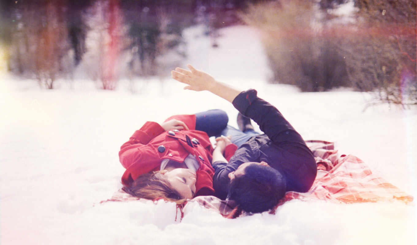 романтика, пара, любовь, зима