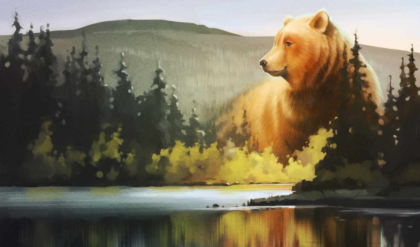 forest, bear, drawing