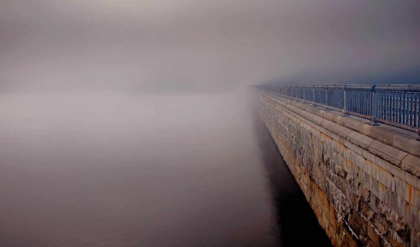 мост, утро, misty