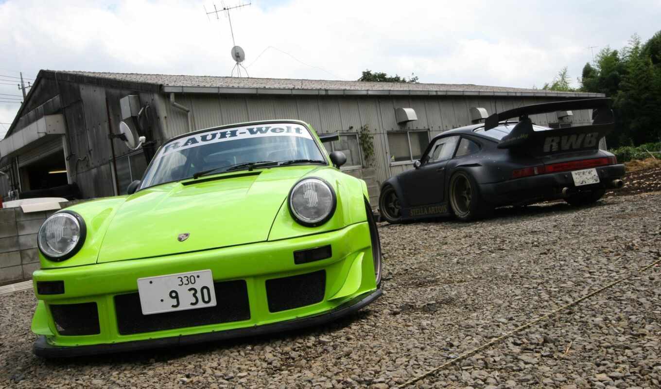 black, green, auto, cars, Porsche
