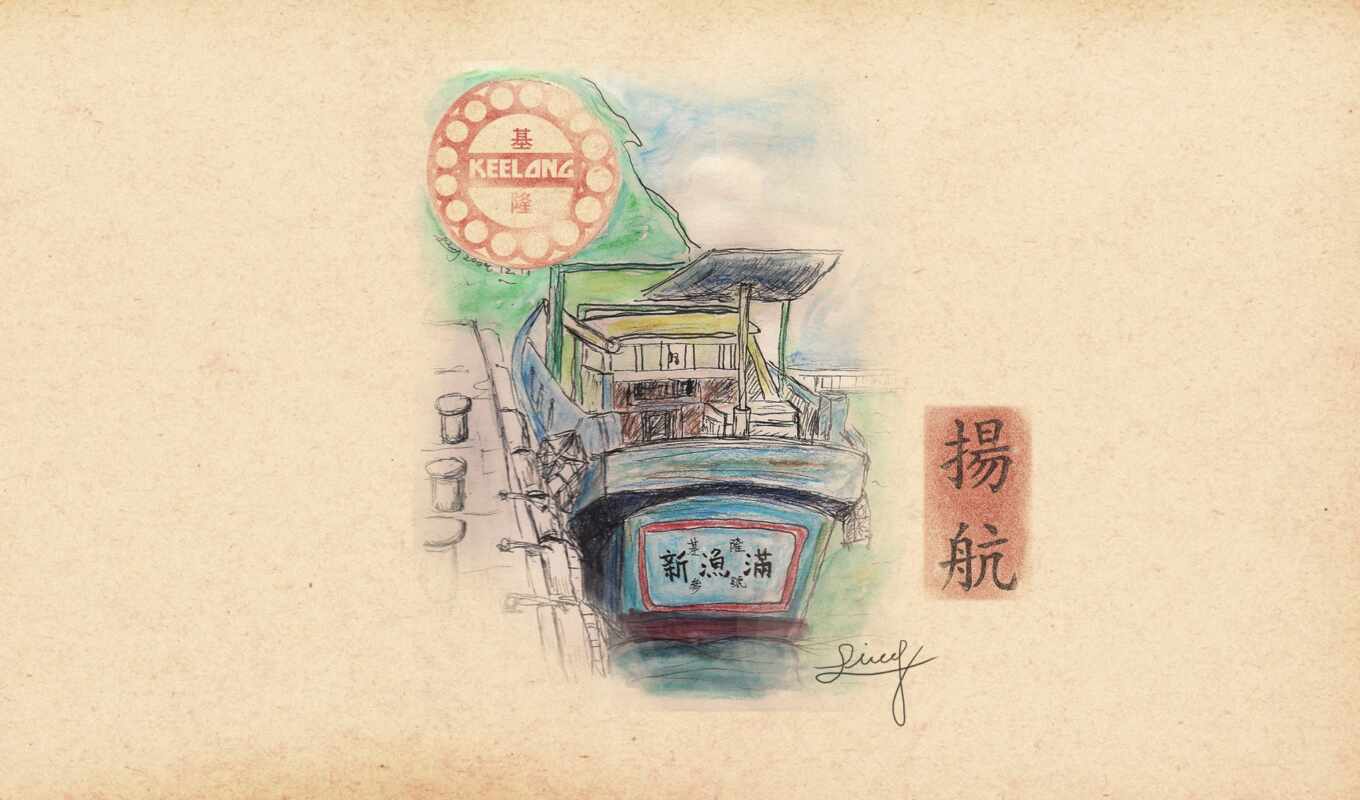 окно, тема, taiwan, рисованный, эскиз