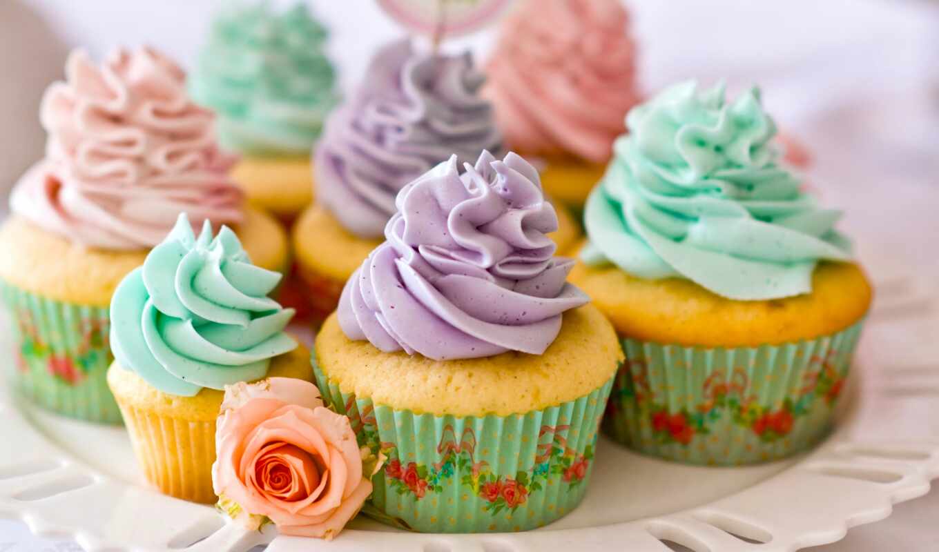 rose, meal, candy, multicolored, ice cream, dessert, cvety, cupcakes, bakery products, cream, purple