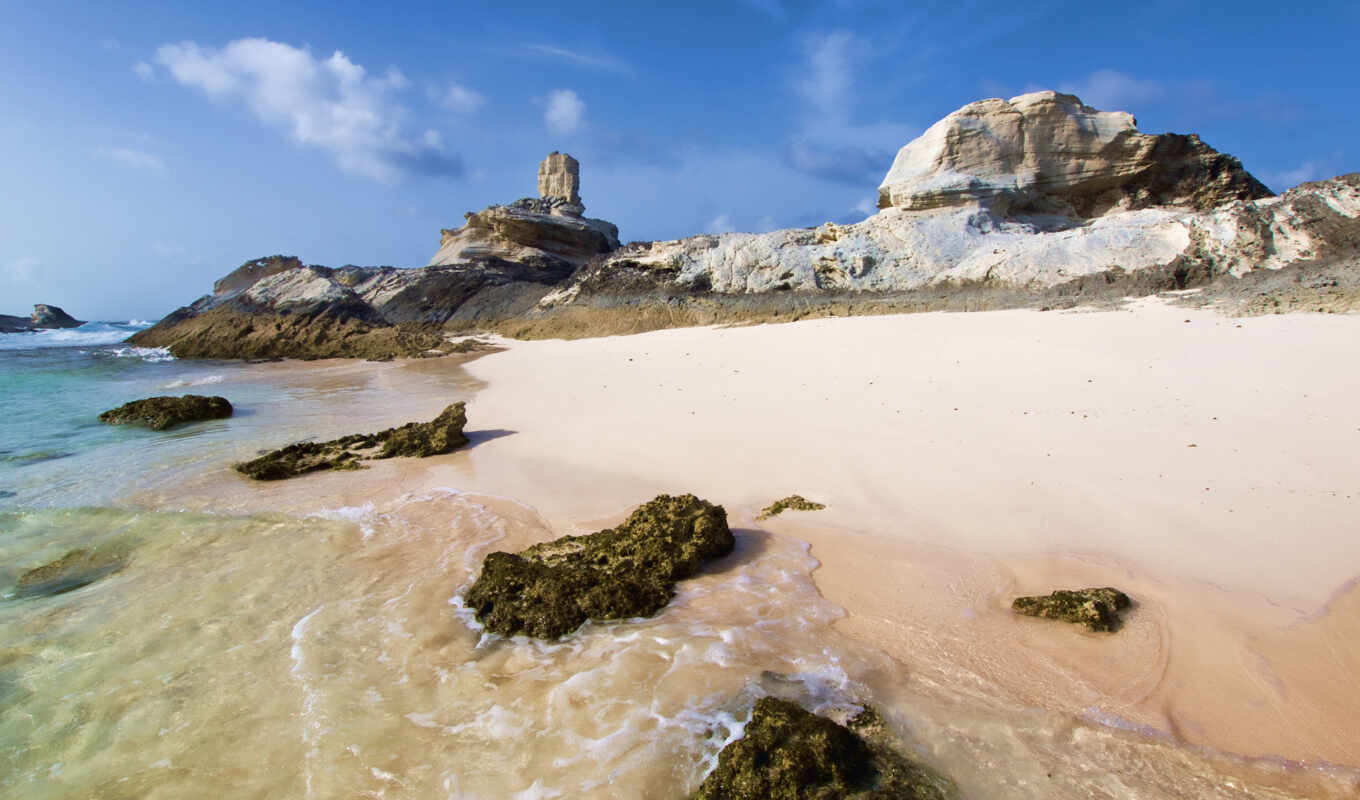камень, море, песок, pantalla, playa, rocosa