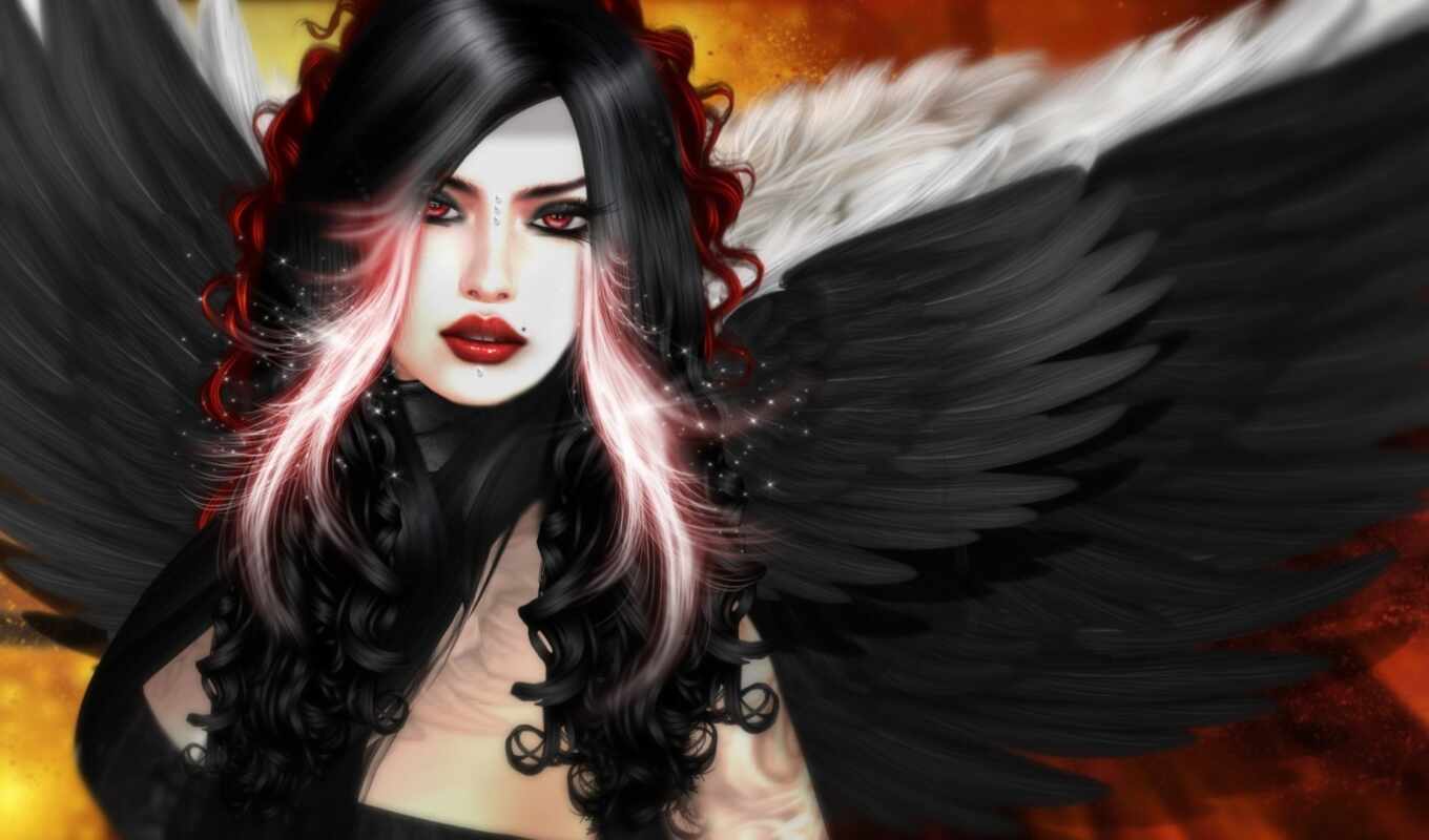 black, девушка, angel, fantasy, крылья