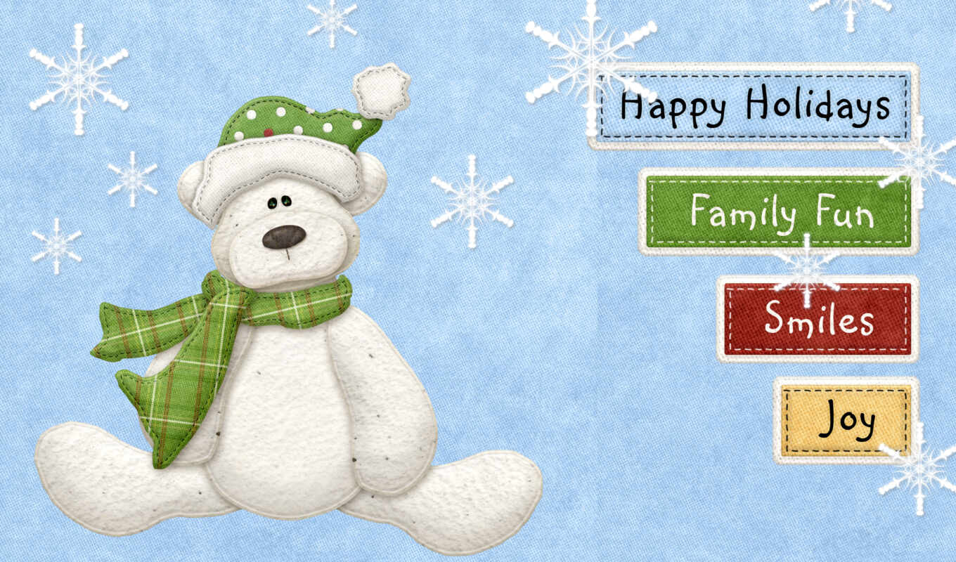 inscriptions, snowflakes, smile, holiday, bear, family, have fun