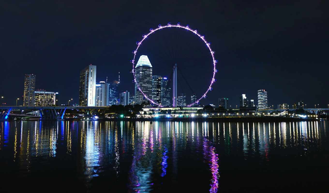 фото, город, ночь, hotel, archive, колесо, build, travel, singapore, обозрения