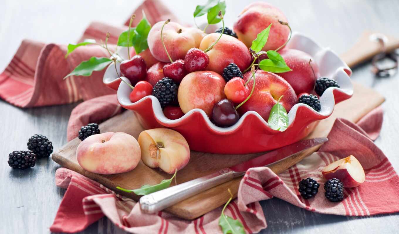 cherry, персики, blackberry, черника, фрукты, ягоды, натюрморт, нектарин