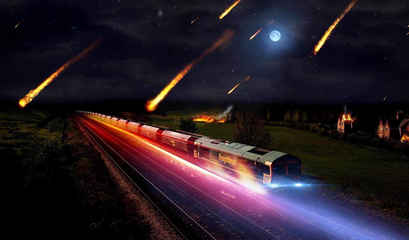 картинка, свечение, ночь, поезд, дорогой, iron