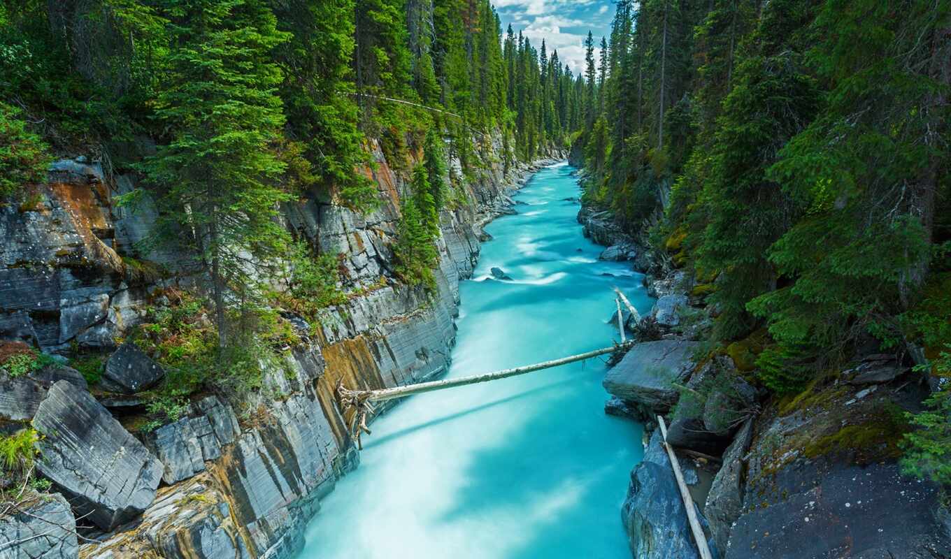 nature, forest, rock, landscape, british, park, river, national, turquoise, columbia, kootenay