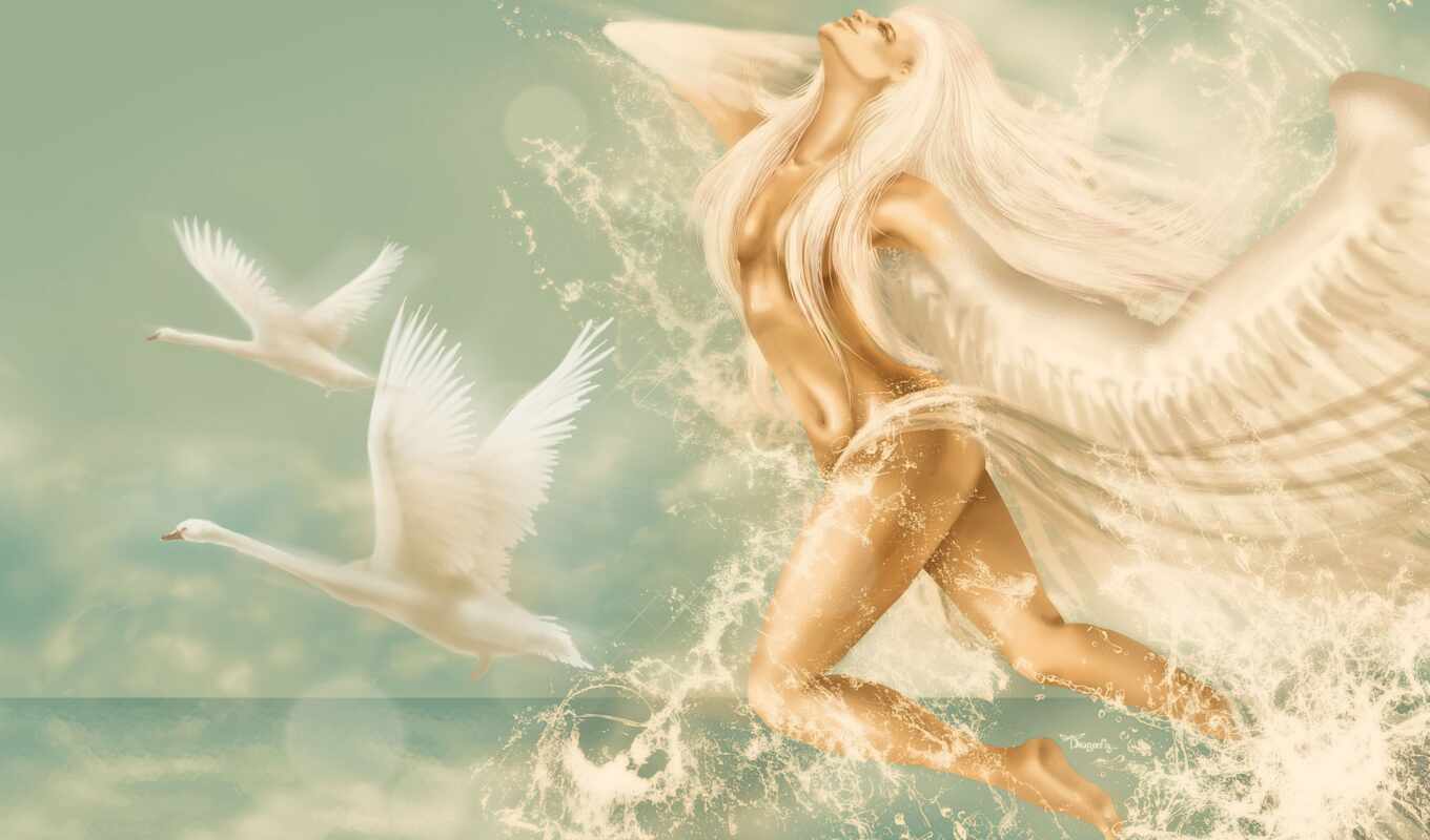 girl, swan, angel