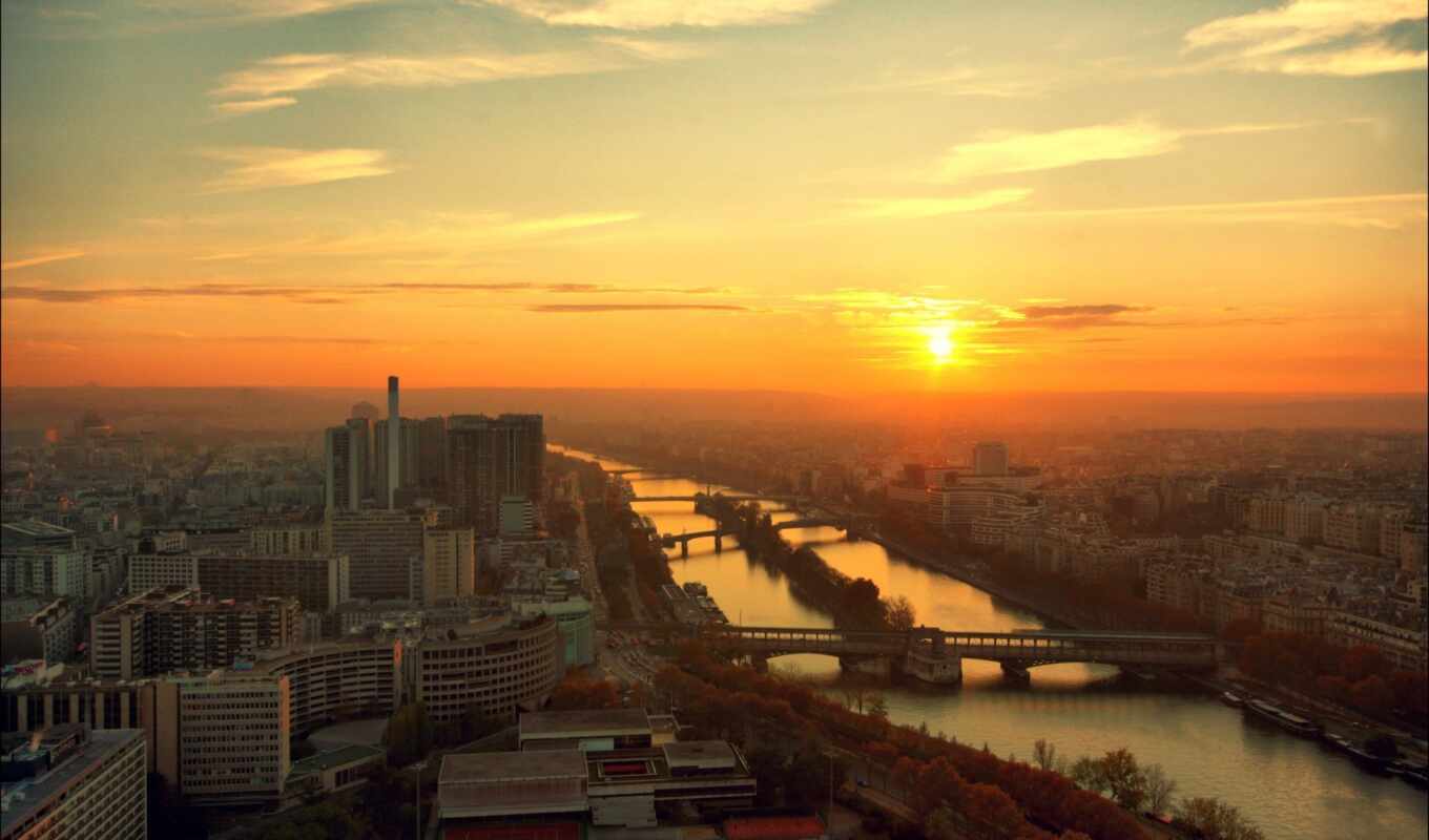 city, sunrise, Bridge, Paris