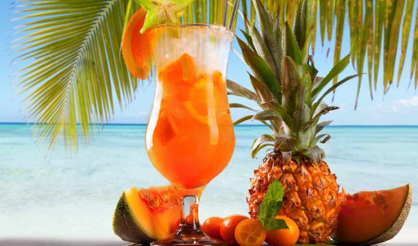 море, плод, оранжевый, коктейль, pineapple, krot