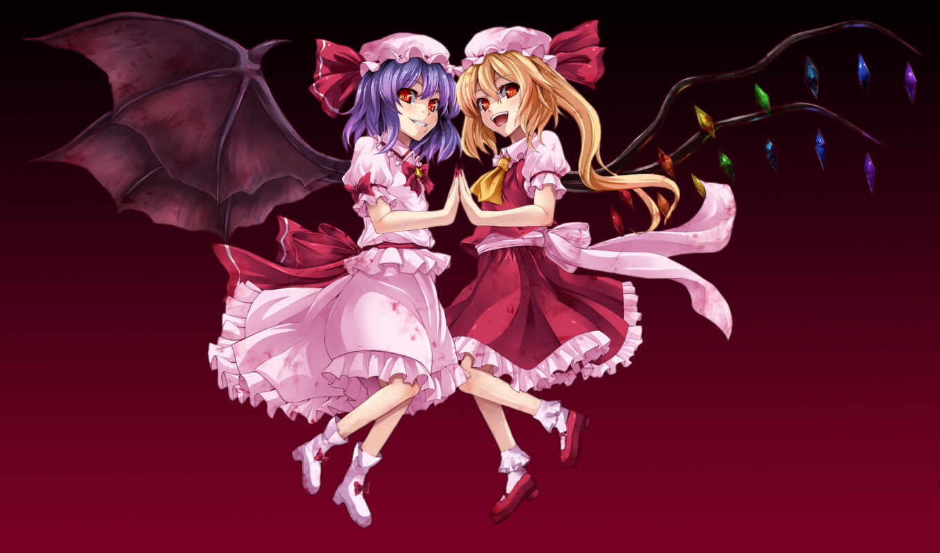red, purple, аниме, blonde, touhou, girls, hair, tags, vampire, remilia, scarlet, 1⁄2проект, flandre