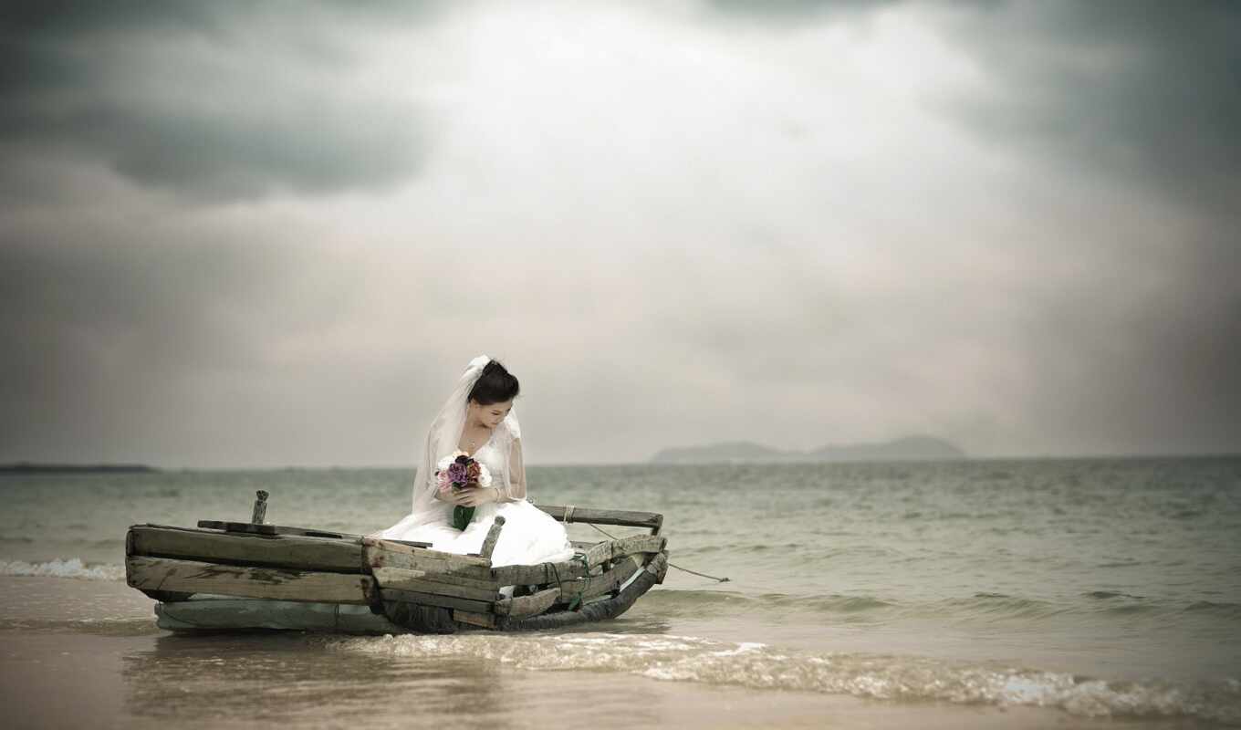 girl, mood, a boat