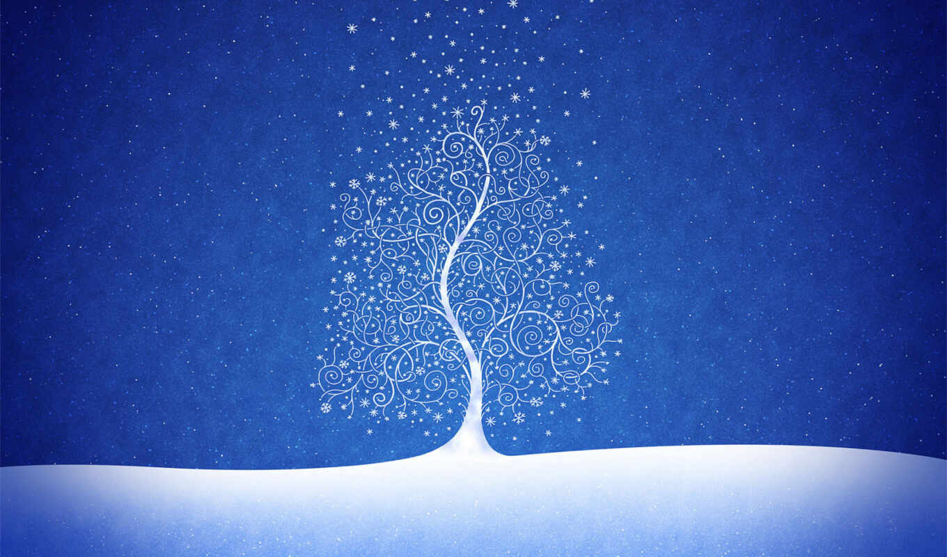 синий, дерево, снег, год, новый