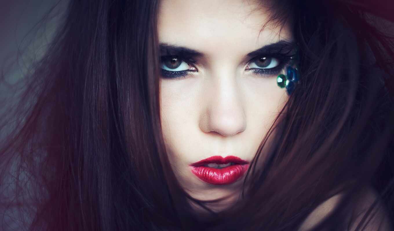 blue, red, волосы, глаза, модель, красавица, portrait, зубы, color, макияж, эмоция