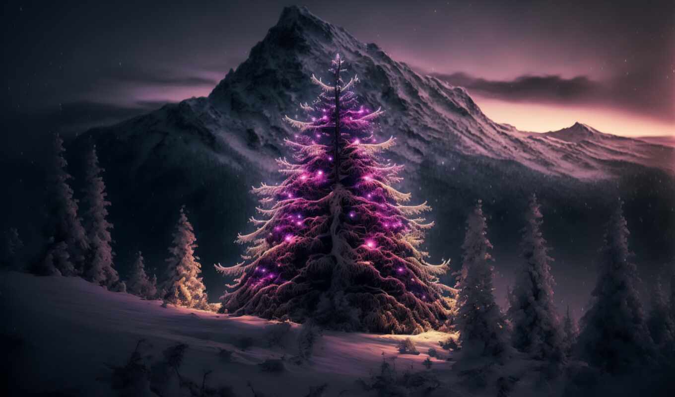 art, tree, new, snow, winter, mountain, christmas, ah
