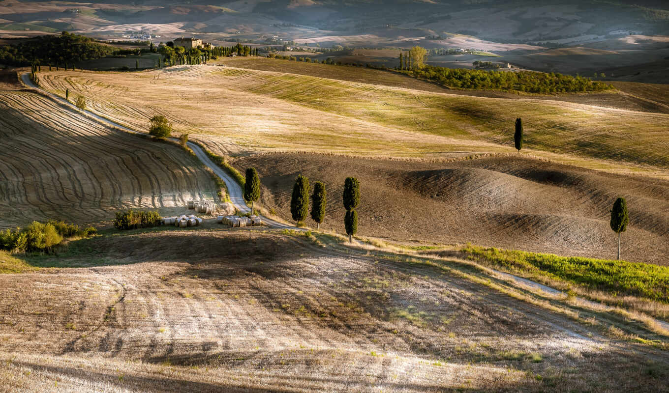 picture, field, hill, town, italy, tuscany, pienza
