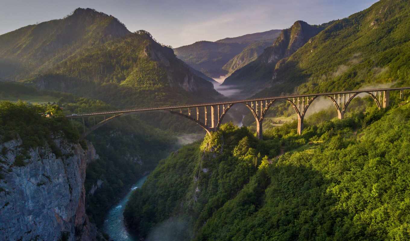 mountain, Bridge, arch, river, tara, Montenegro
