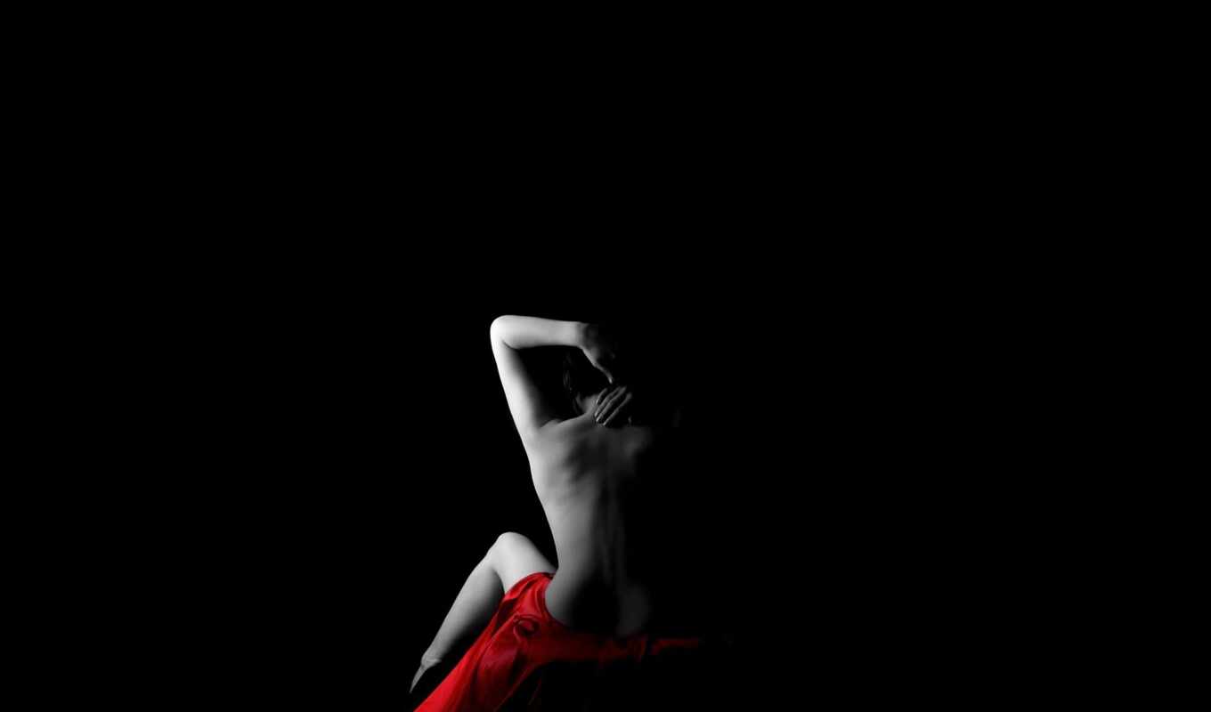 black, red, cloth, girls, view, from behind, back, silk, color