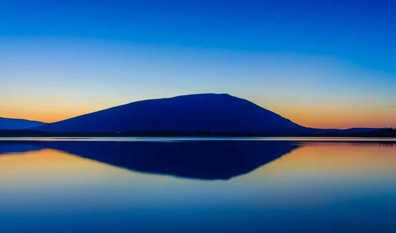 озеро, природа, blue, resolution, закат, гора, зеркало, горизонт, утро, отражение, первую