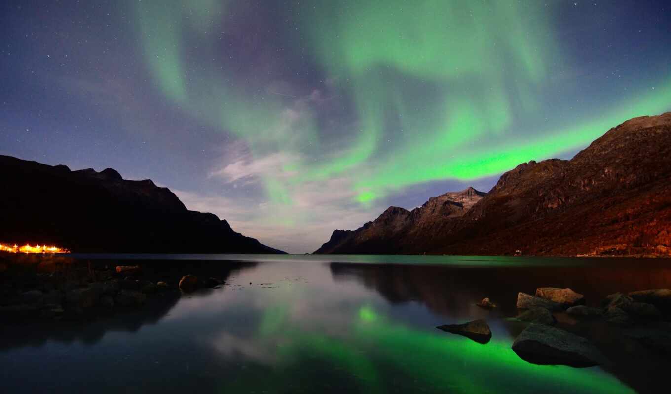 night, Norway, north, mountains, glow