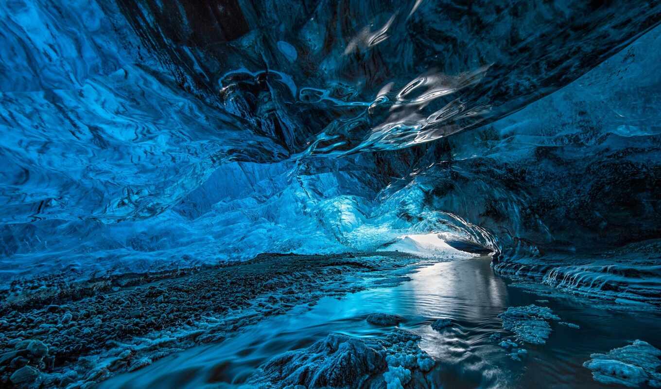 природа, windows, blue, картинка, лед, пещера