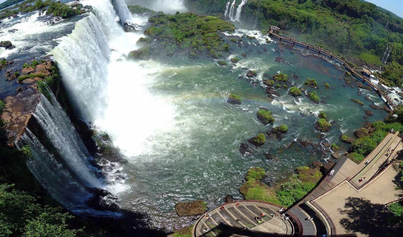 лет, водопад, водопады, brazilian, игуасу, скалы, туристы, приблизительно, iguaçu, отложения