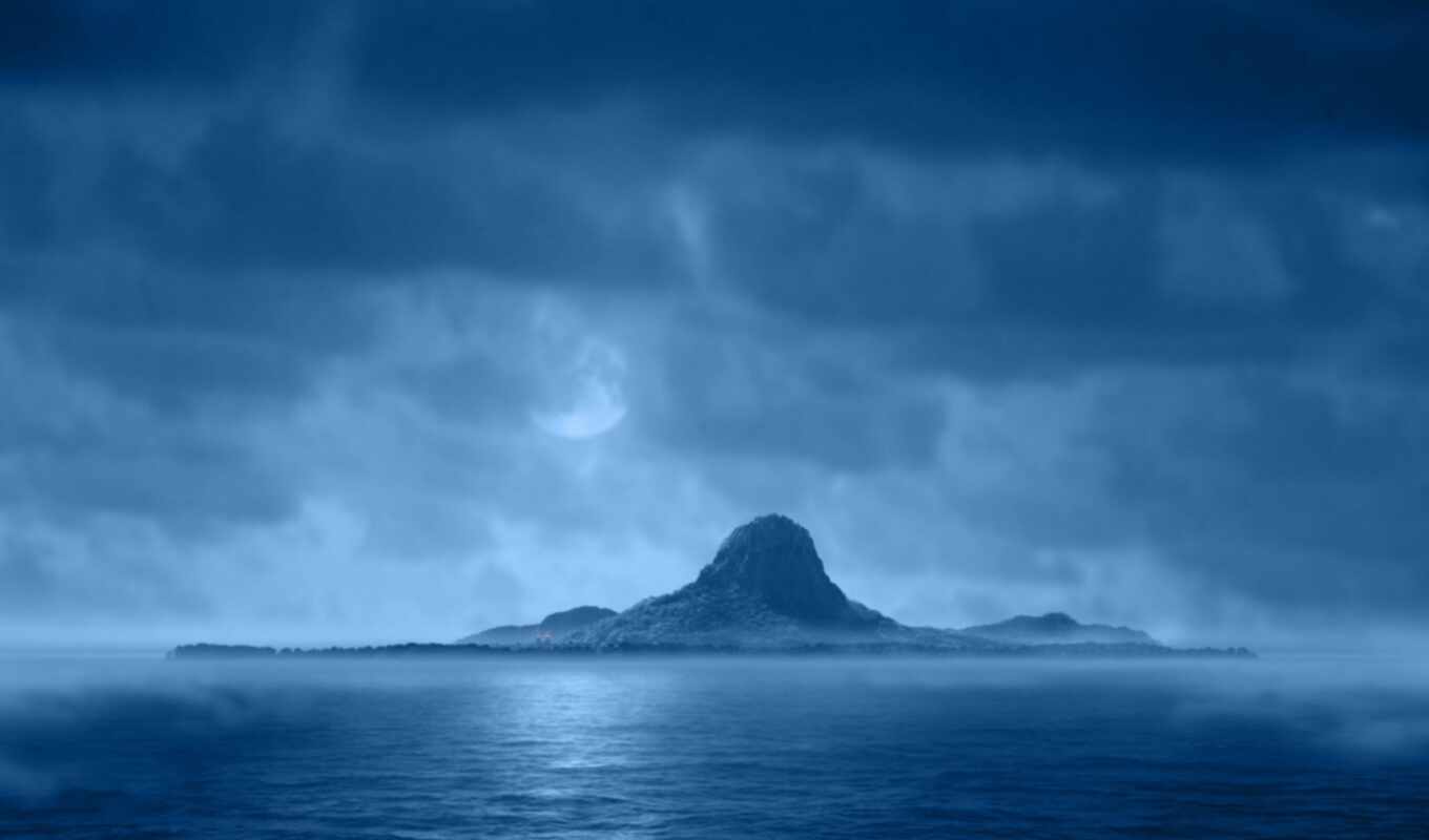 ночь, море, остров, место, который, красивый, mysterious, жуткий, doo, scooby