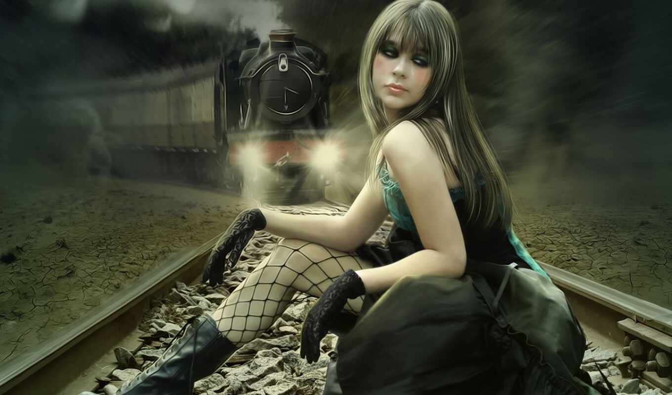 art, black, girl, woman, online, digital, a train, dress, to listen, fantasy, emo