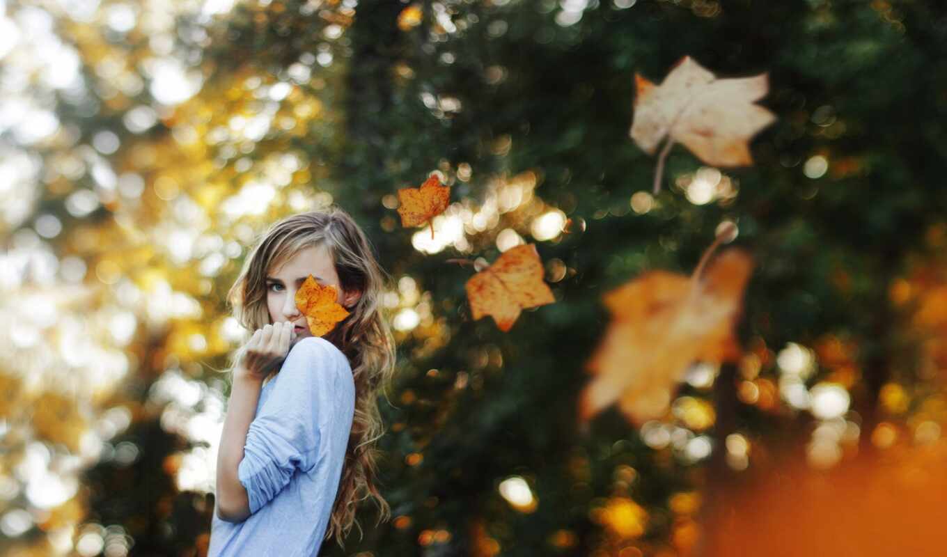 девушка, free, resolution, листья, осень, настроение
