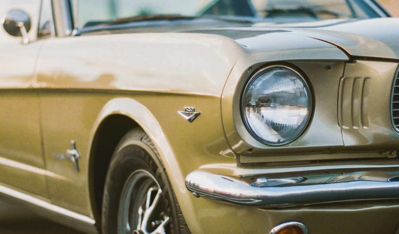 vintage, car, mustang, brown