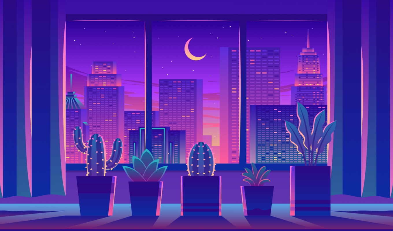 вектор, окно, город, ночь, illustration