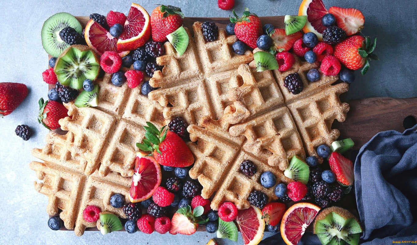 meal, still, fetus, life, strawberry, blackberry, kiwi, berry, blueberries, waffle