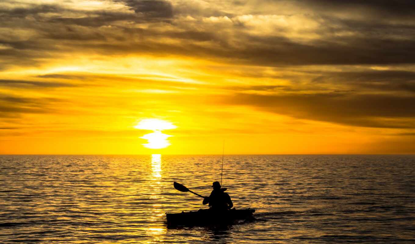 nature, sunset, sea, river, a boat, fishing, fisherman, boats