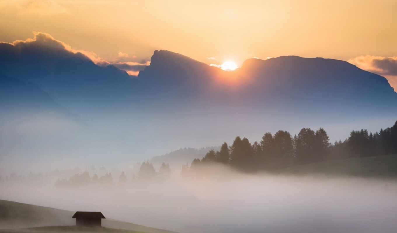 nature, tree, mountain, landscape, cloud, sunrise, hill, italy, mist, to be filled
