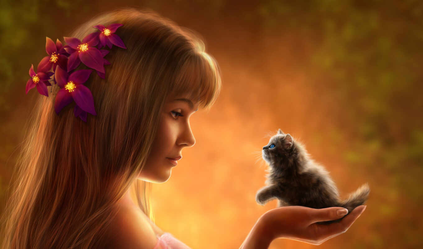 photo, art, arm, girl, background, cat, artwork, small, hold