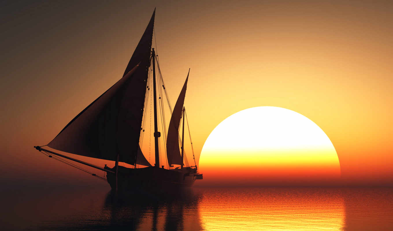 sunset, sea, a boat, sailboat, sail