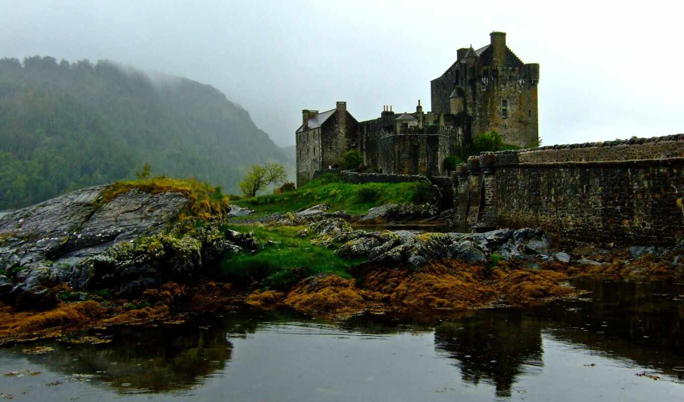 water, шотландия, замок, донан, эйлен, камни, горы