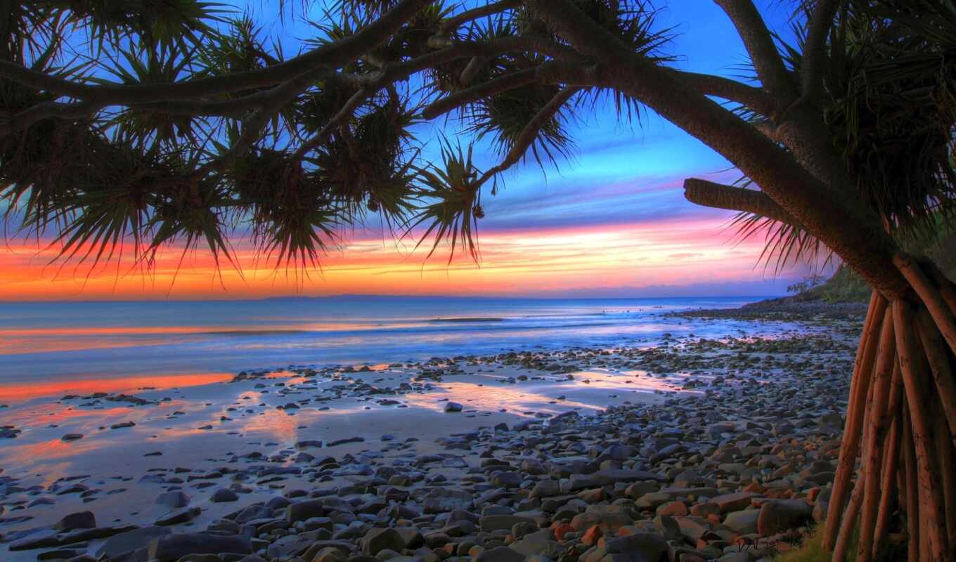 sky, sunset, evening, sea, coast, sand, surf, ocean, coast, cloud, stones