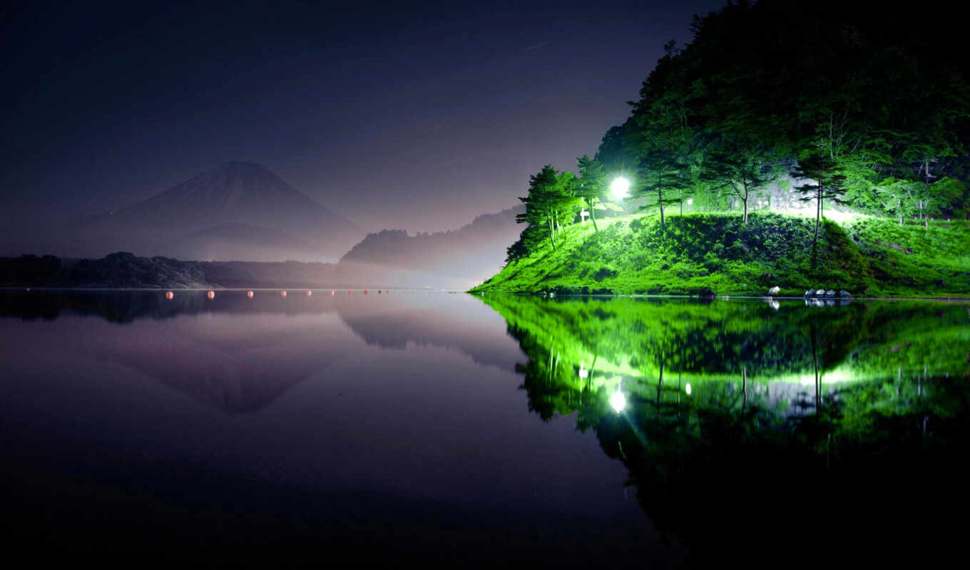 природа, mobile, free, свет, зелёный, ночь, река